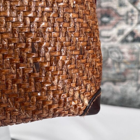 Fossil Brown Leather Woven Shoulder Bag Purse Boho Key Charm 90's Y2K Vintage - Picture 7 of 16